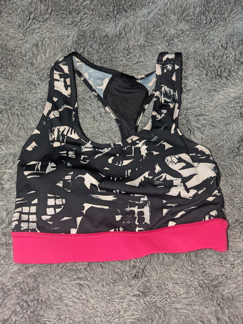 LuLaRoe Rise Invincible Sports Bra Black White Abstract Pink